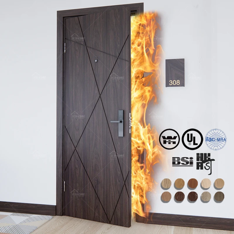 Сертифицированная Современная распашная огнеупорная дверь UL10b/UL10c деревянная для квартиры спальни гостиницы противопожарная