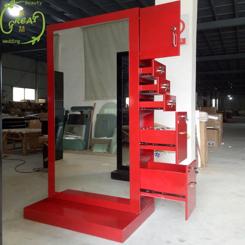 Foshan Great 2020 New Style Design Salon Red Single/Double Sided Mirror Styling Station With Manufacturer Price