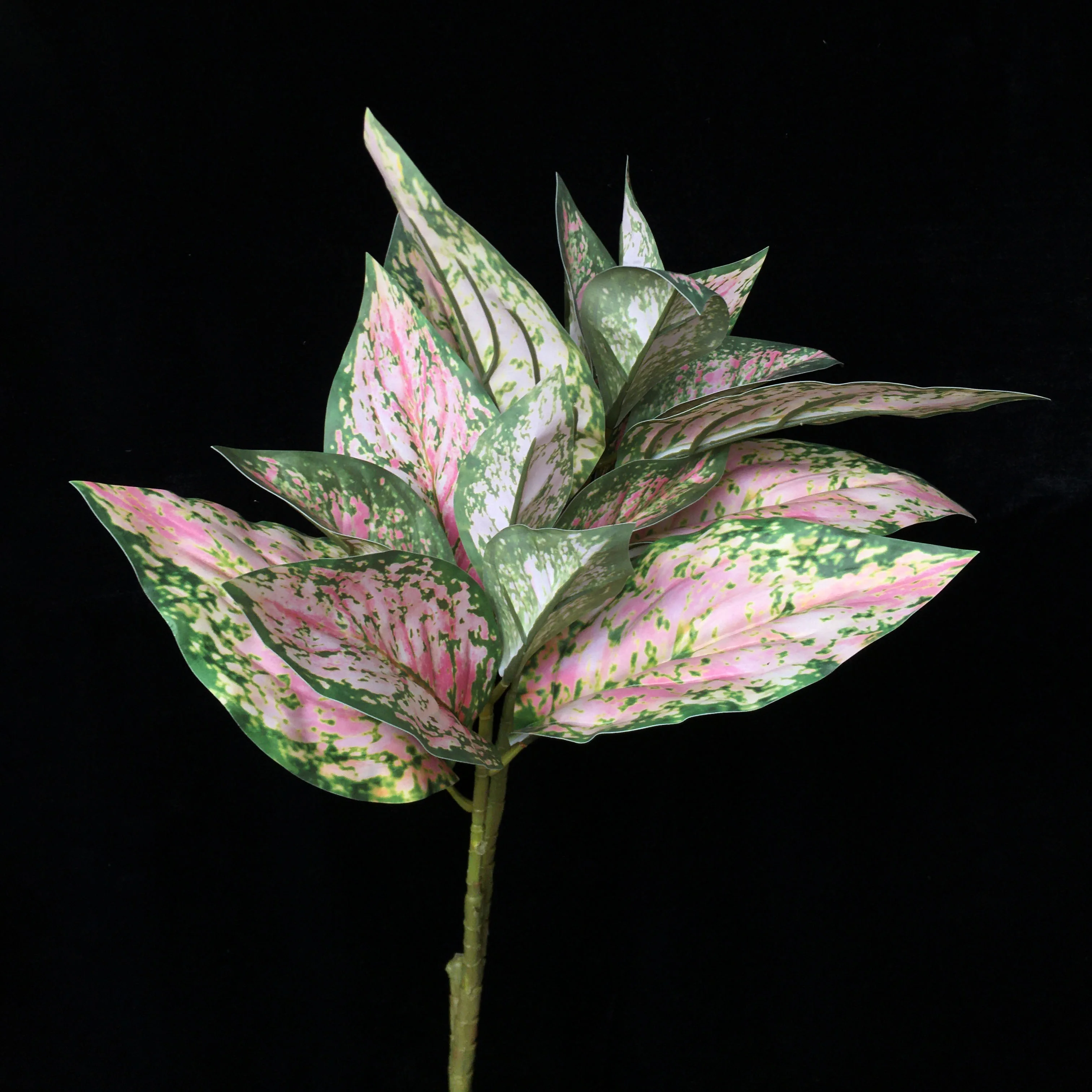 Long Stem Green Pink Plant Pictum Tricolor Houseplant Artificial Aglaonema Evergreen for Table Centerpiece Home Garden Shop Deco