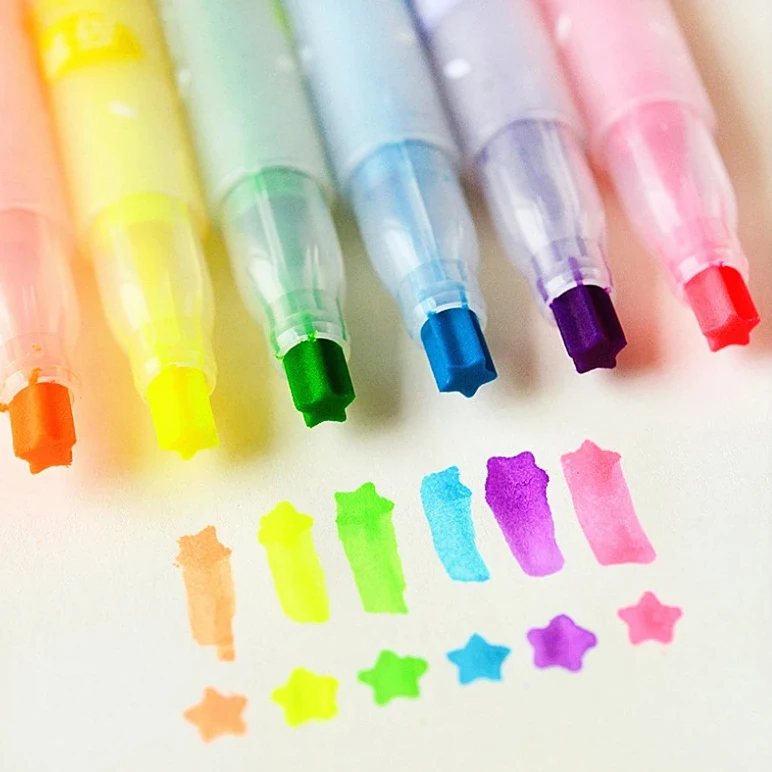 manufacturer for Pack of 6 star Kawaii highlighter pen for school Girls Art Painting