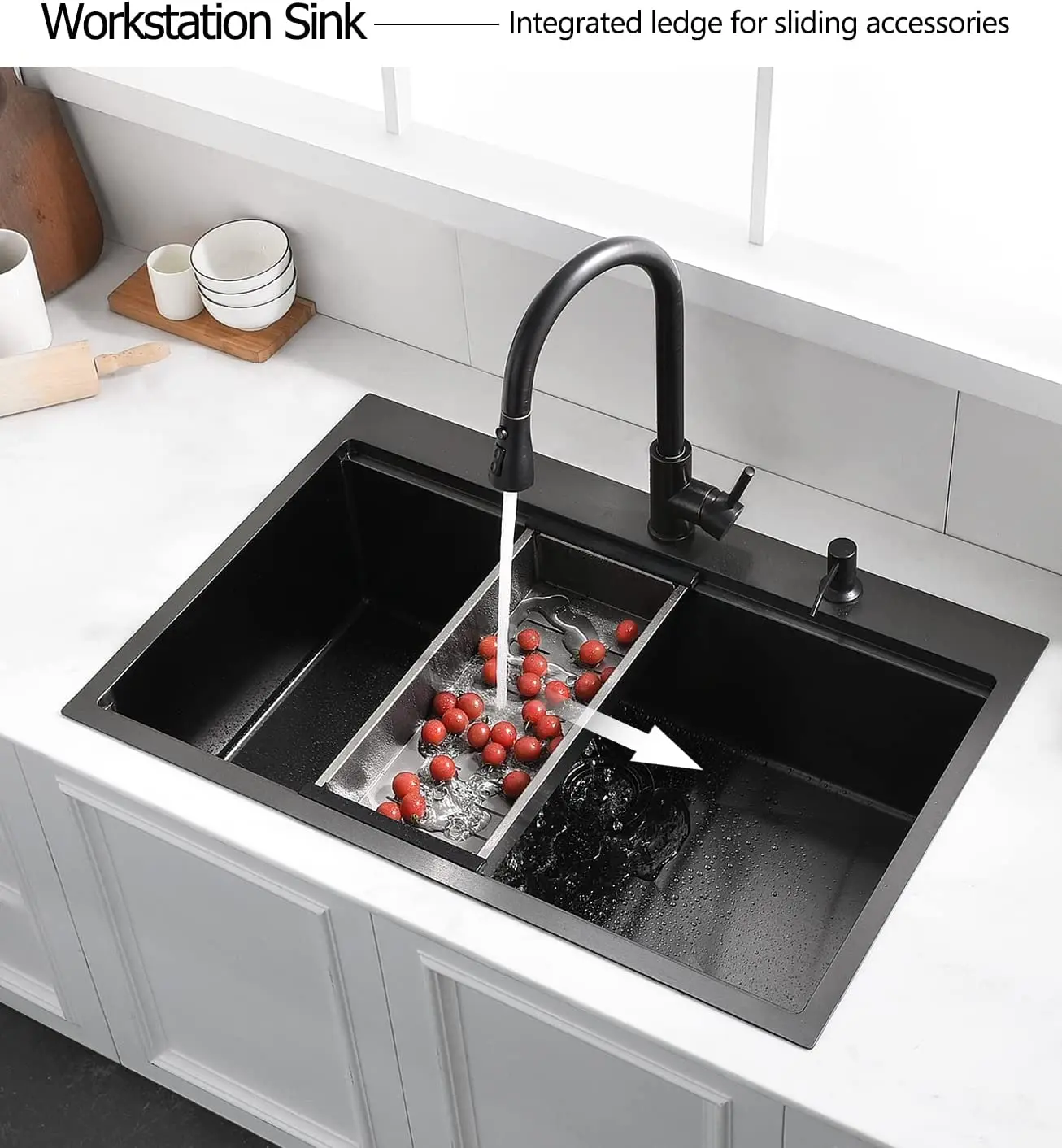 33 Drop In Black Kitchen Sink 16 Gauge Deep Black Stainless Steel Top mount Workstation Kitchen Sink