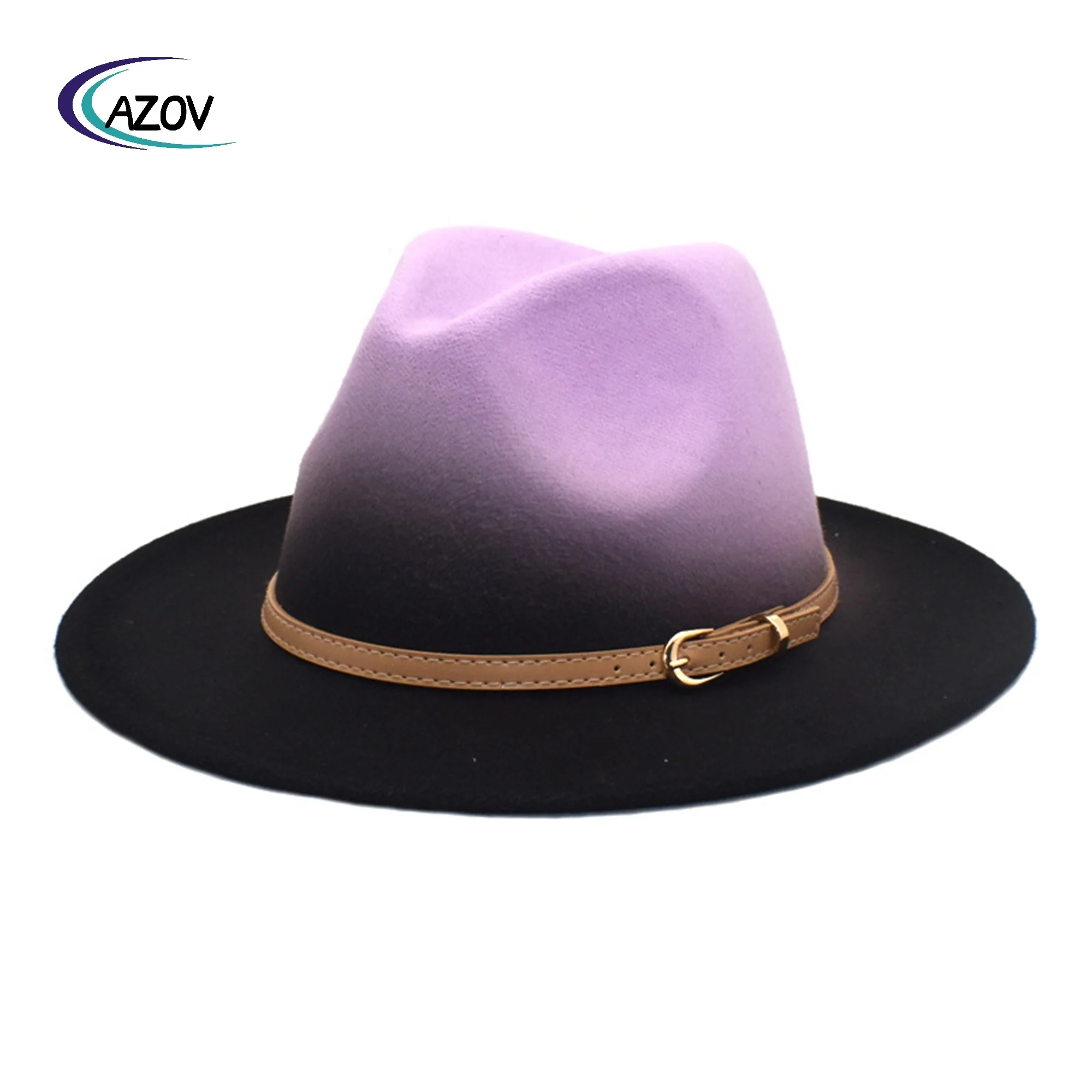 Belt Buckle Big Brim Fur Felt Hat Female Gradient Color British Vintage Top Hat Autumn Winter Assorted Colors Woolen Fedora Hat