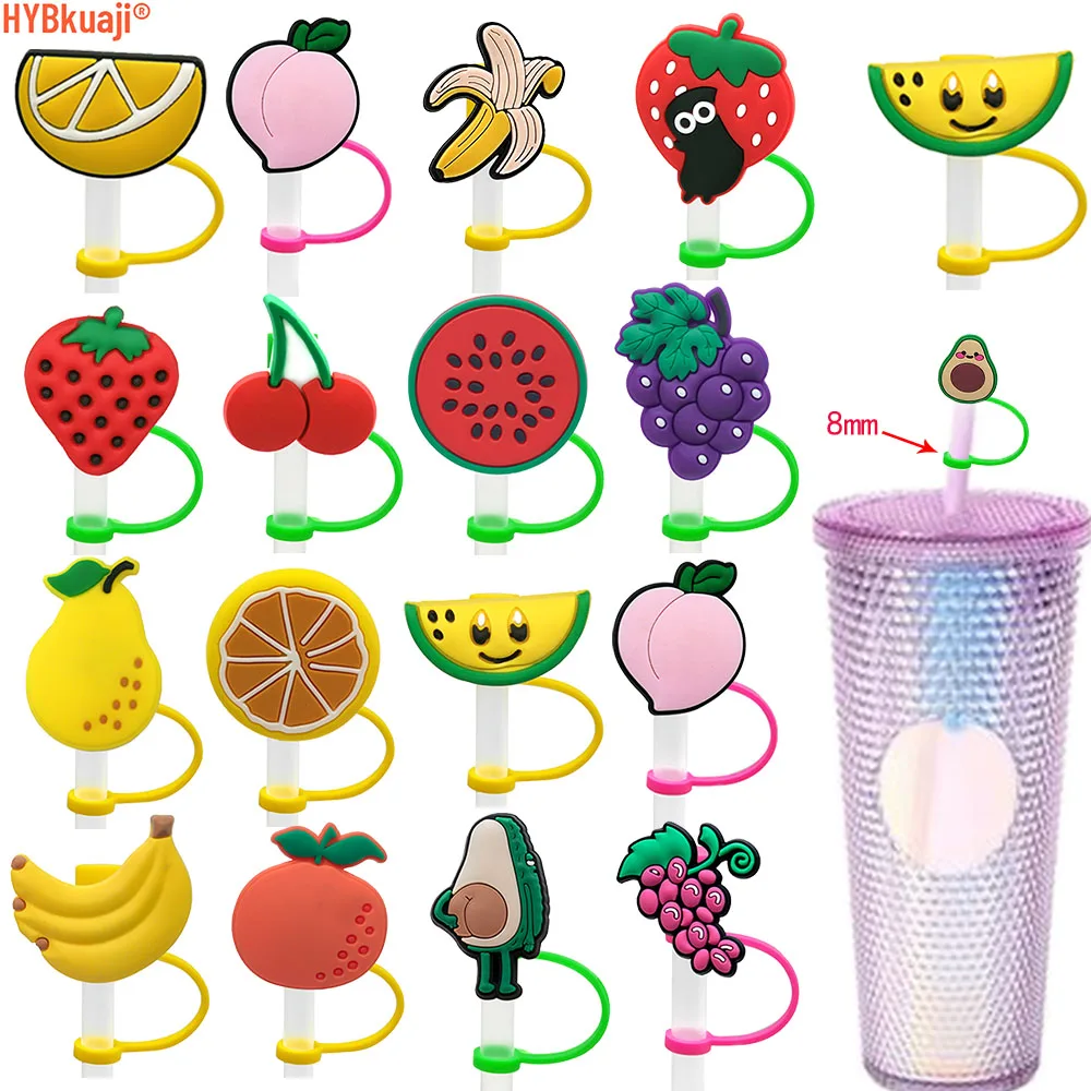 8mm kawaii watermelon reusable silicone straw topper straw tip covers wholesale fruit strawberries silicone straw topper