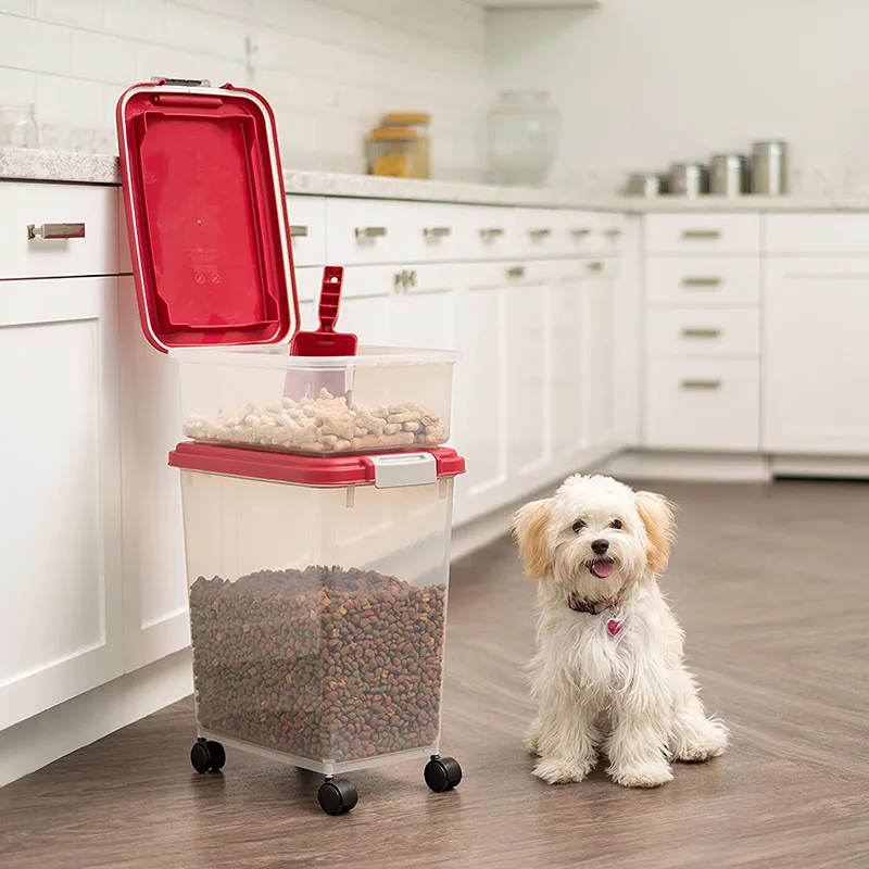  3 Piece Large Capacity Clear Plastic Airtight Pet Food Storage Container Combo with