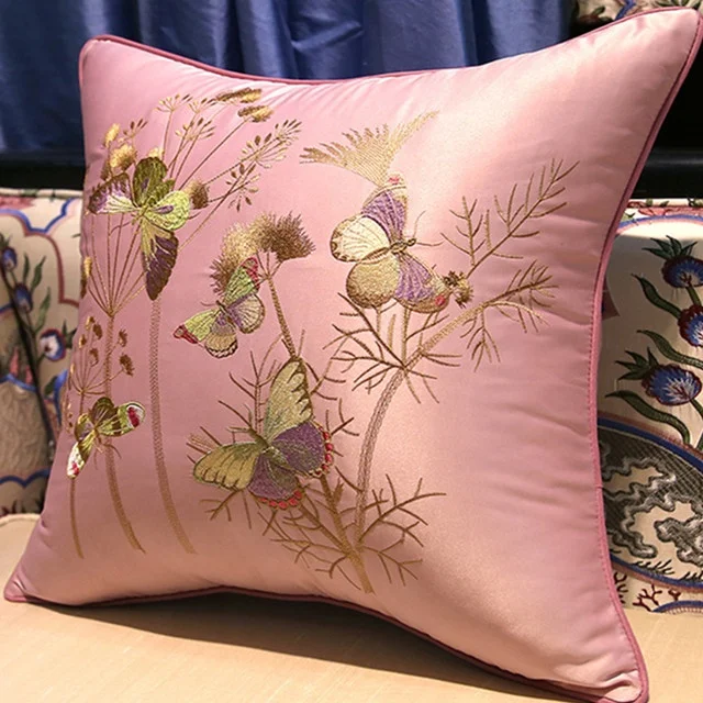 china factory hot sale embroidered 100% polyester silk doupioni cushion cover for home deco