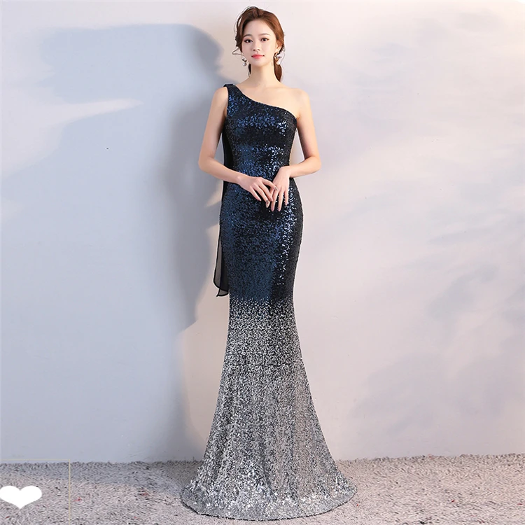 8118#Gradual Pearl Piece Banquet Evening Dress Long bodycon dress for girls