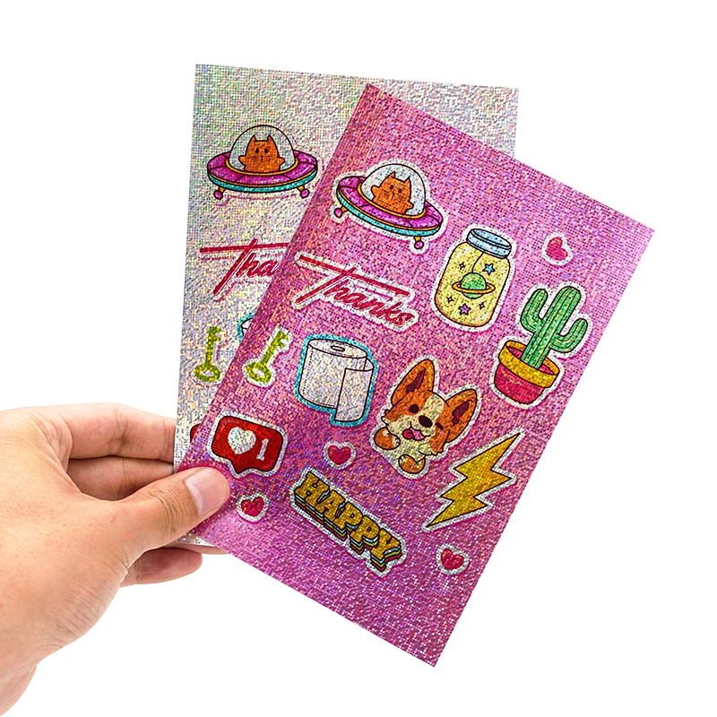Custom Gold Foil Adhesive Square Clear Reflective Hologram Security Vinyl A4 Size Rainbow Effect Kiss Cut Sticker Sheet