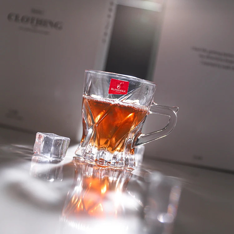 Blinkmax high quality clarity coffee glass mug wholesales trendy embossed design glass cup tea glass
