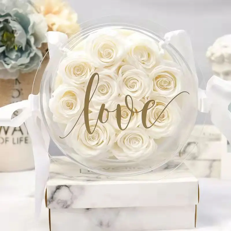 Luxury decoration flower transparent clear candied box eternal flower sugar bag preserved roses in acrylic box