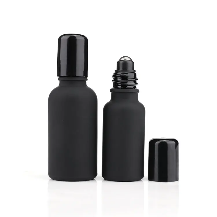 Custom 10ml 20ml 30ml 50ml 100ml matte black roll on massage empty glass roller ball bottles with stainless steel ball