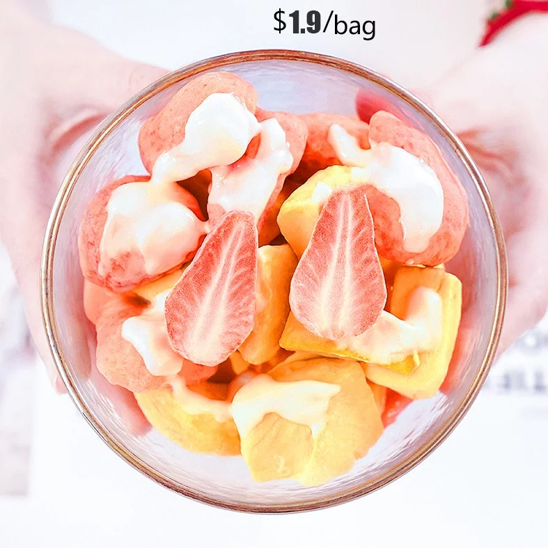 
Factory Supplier Natural High Quality Organic Sweet Strawberry Durian Mango Pieapple Slice Freeze Dried Fruit 