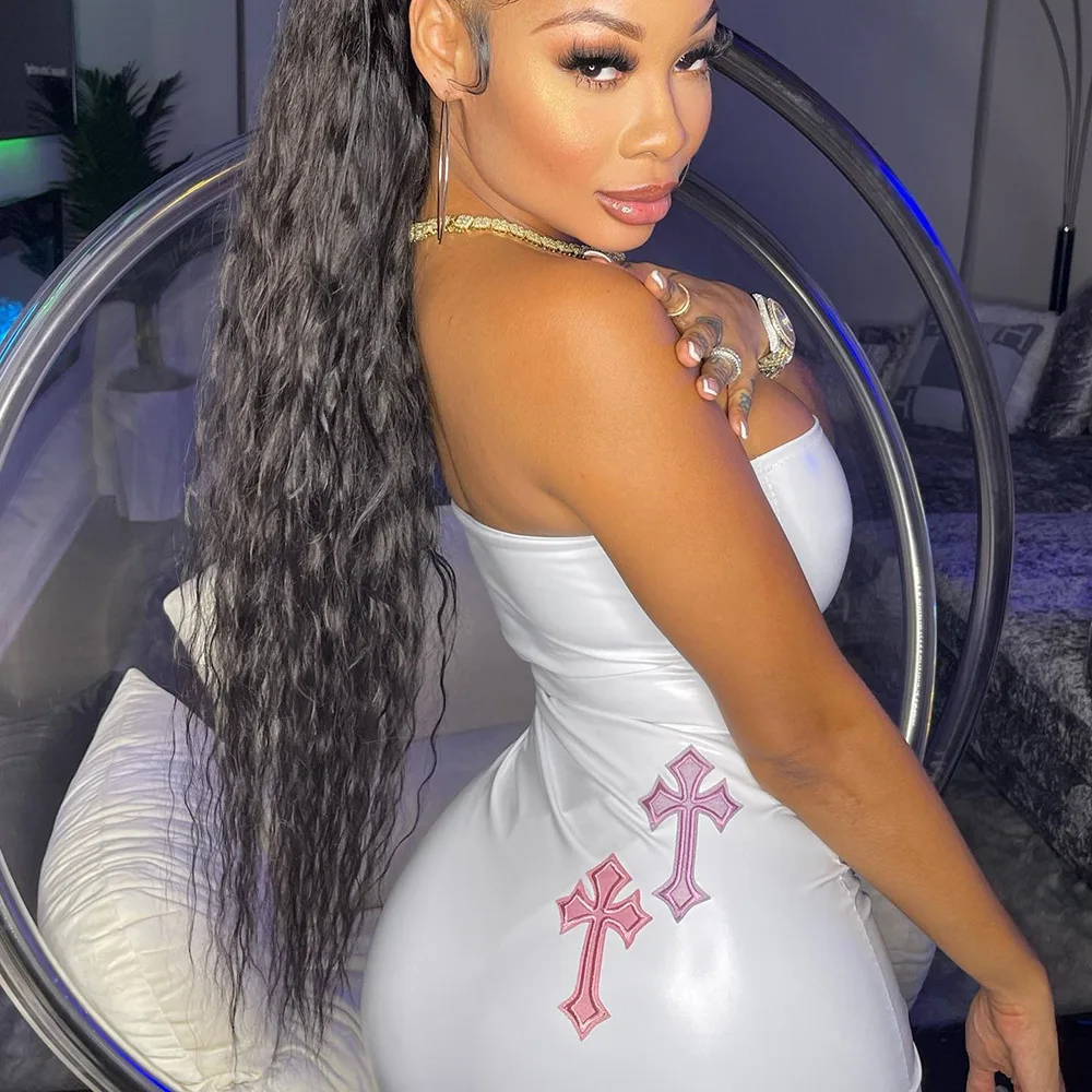 Embroidered Cross Pattern Tube Sleeveless Mini Women Street Sexy Dresses Summer