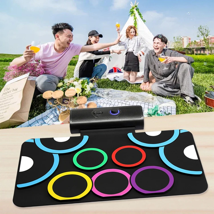 Foldable Silicone Toy Kit With Audio Electronic Digital Hand-rolled Electronic Drum Portable Roll Up Drum With Stereo Speakers