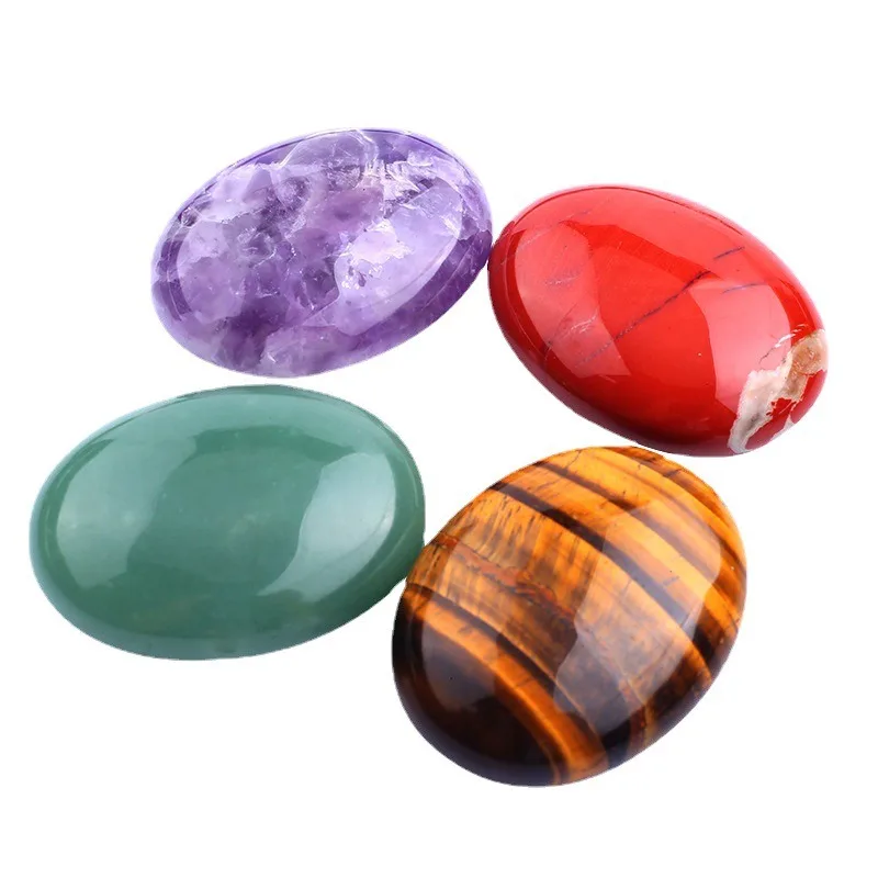 Oval Shape Assorted Colors 2.1 Inches 60MM Crystal Gemstone  Large Soap Stone, Palm Stone