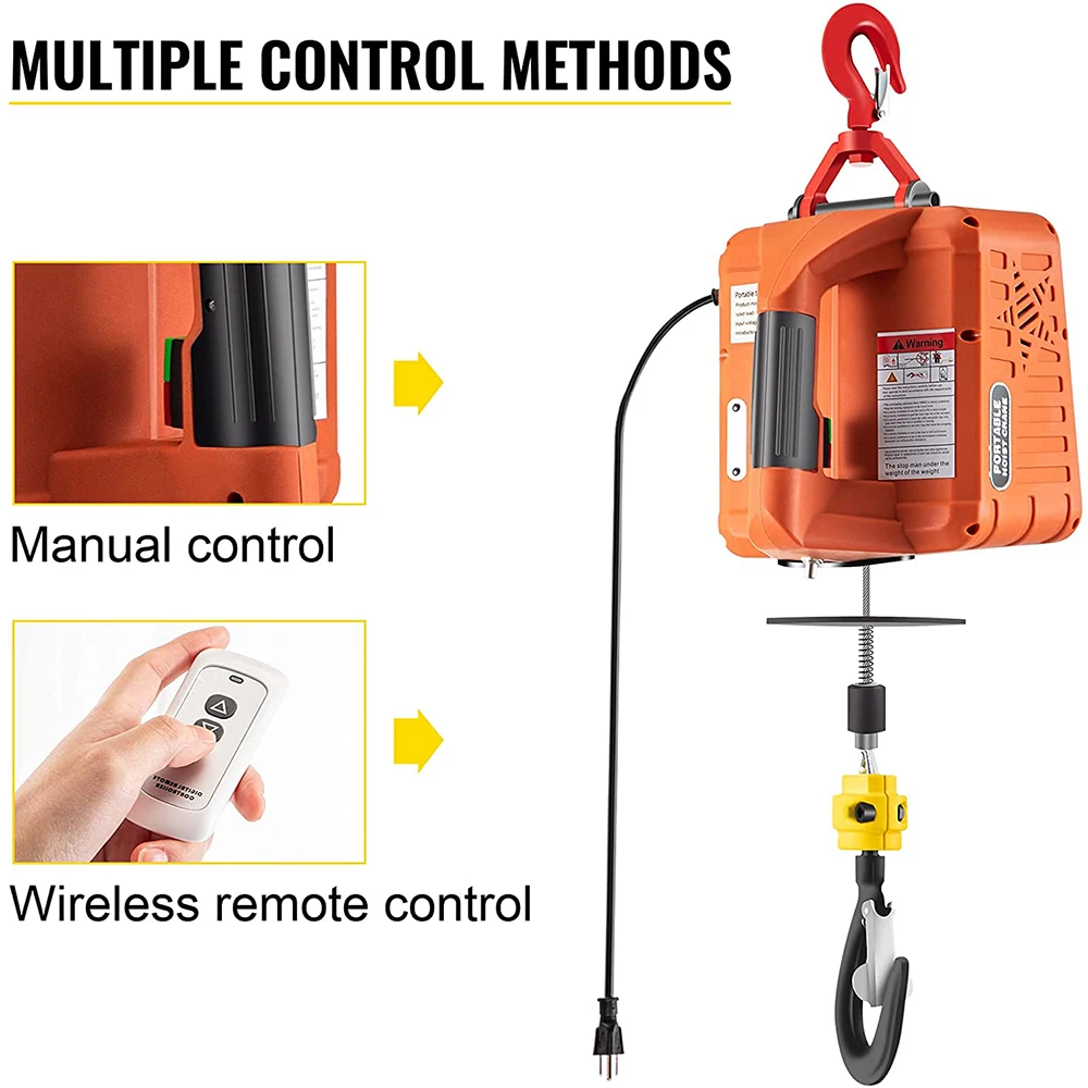 Portable Electric Winch 25ft Lifting Height 1500W 110V 3-in-1 Electric Hoist 1100lbs