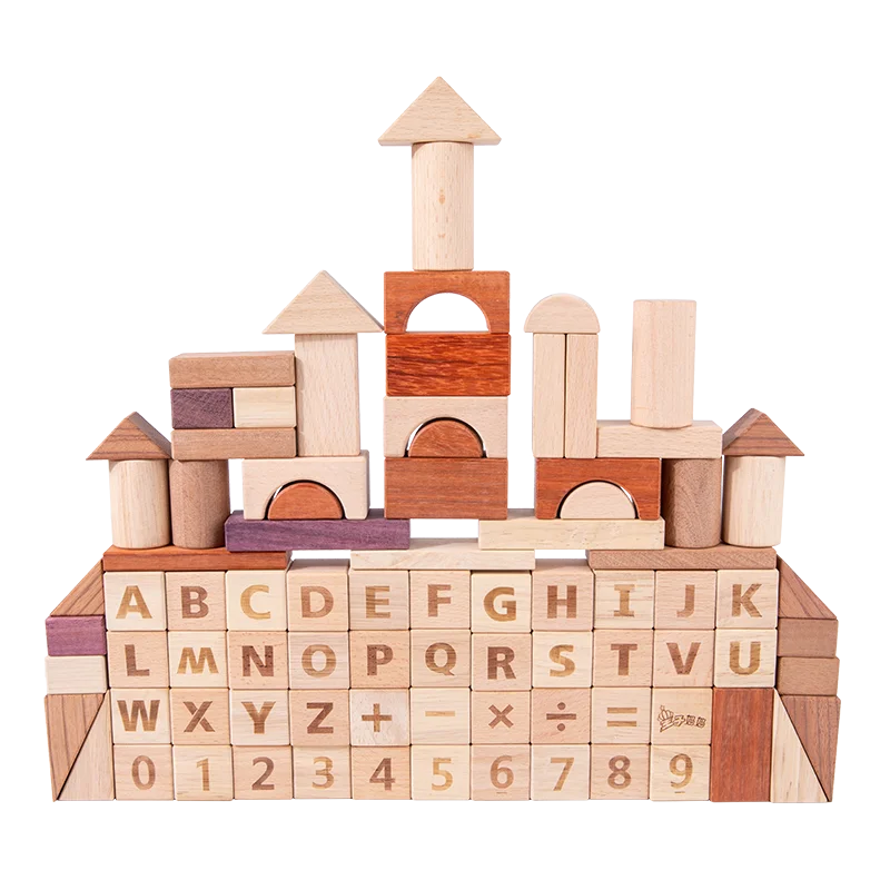 Natural chain block Wood DIY building block sets construction toy math learning toy wooden building blocks sets for kids