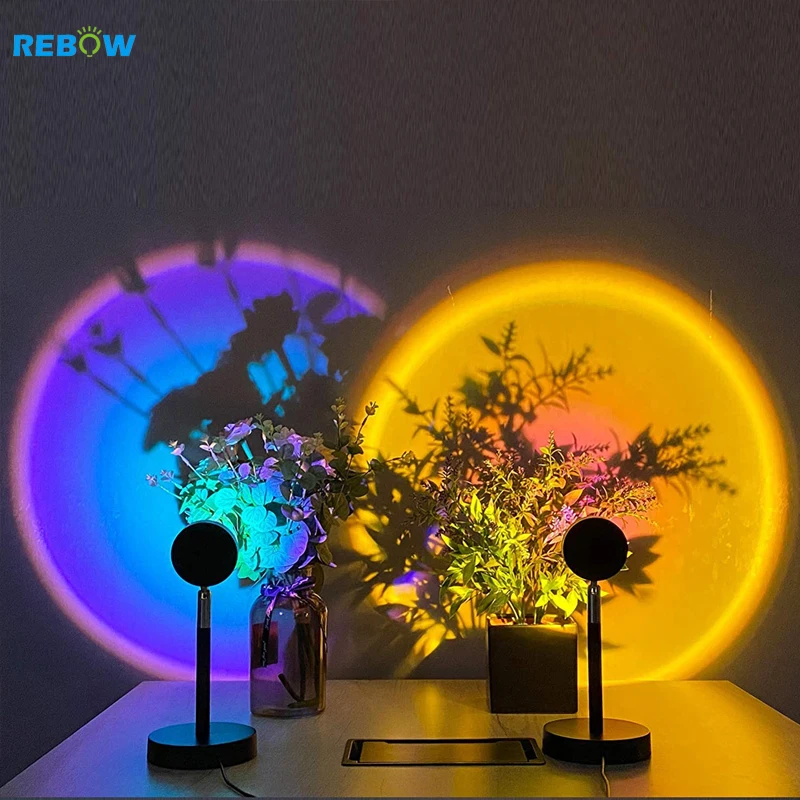 Drop shipping Rainbow RGB Sunset Projection Floor Lamp Room Led Night Light Projector Light Lamp