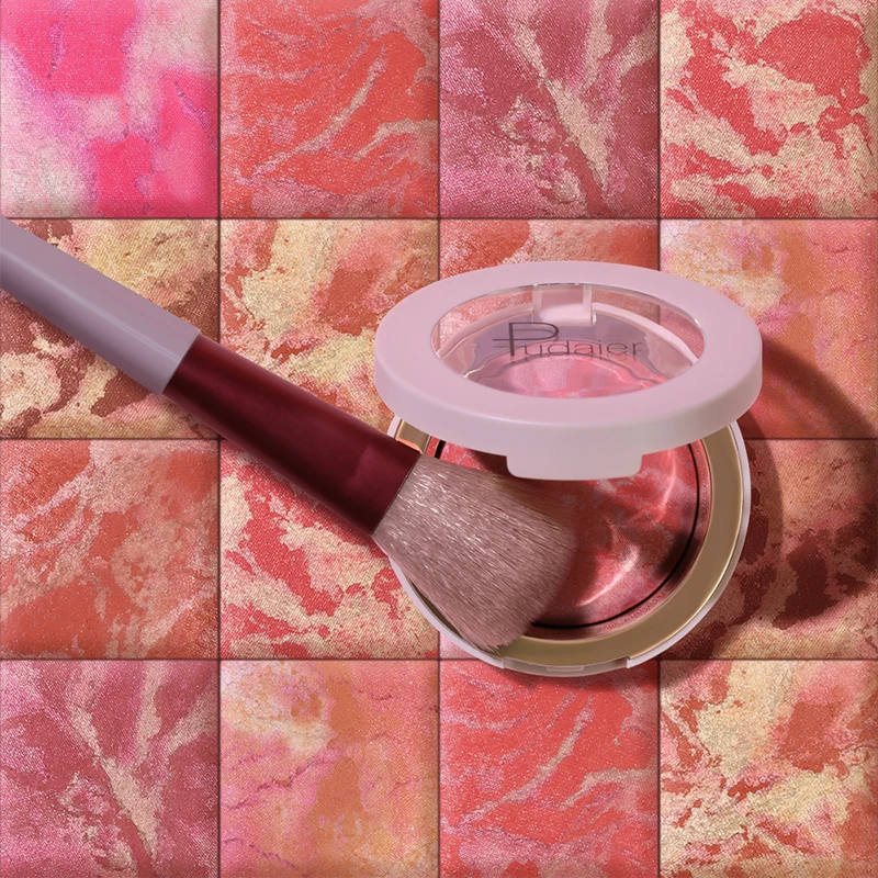 Free Sample Custom Logo Makeup Marble Highlighter Blush Powder Private Label Vegan High Pigment Waterproof Face Cheek Blusher