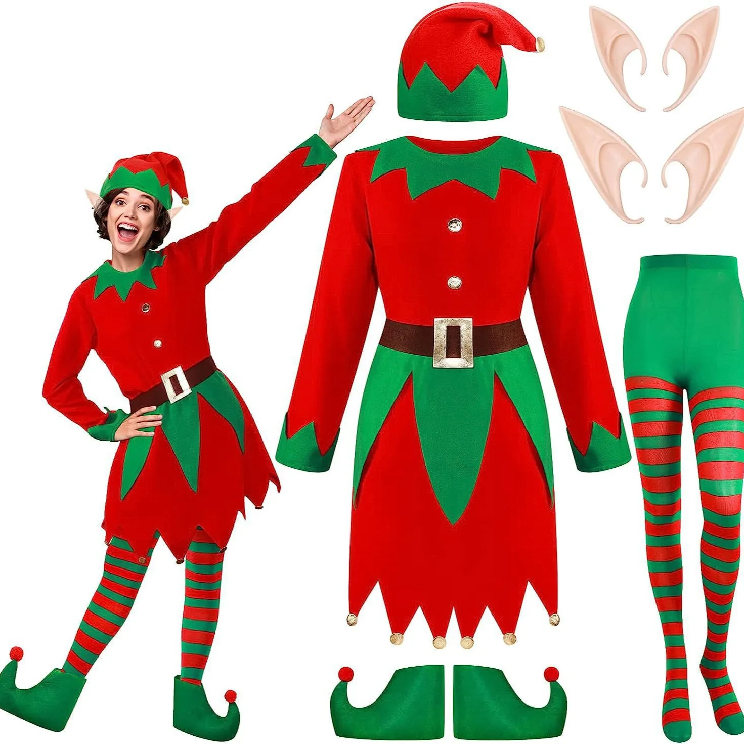 Adult christmas costume children christmas elf suit red and green color scheme cosplay costume