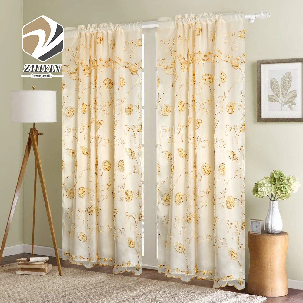 
Custom made modern organza fabric elegant embroidery floral sheer curtain 