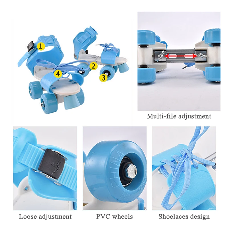 Adjustable Size Children Roller Skates Double Row Skater Skating Shoes Wheels Skate for Beginners Girls Boys