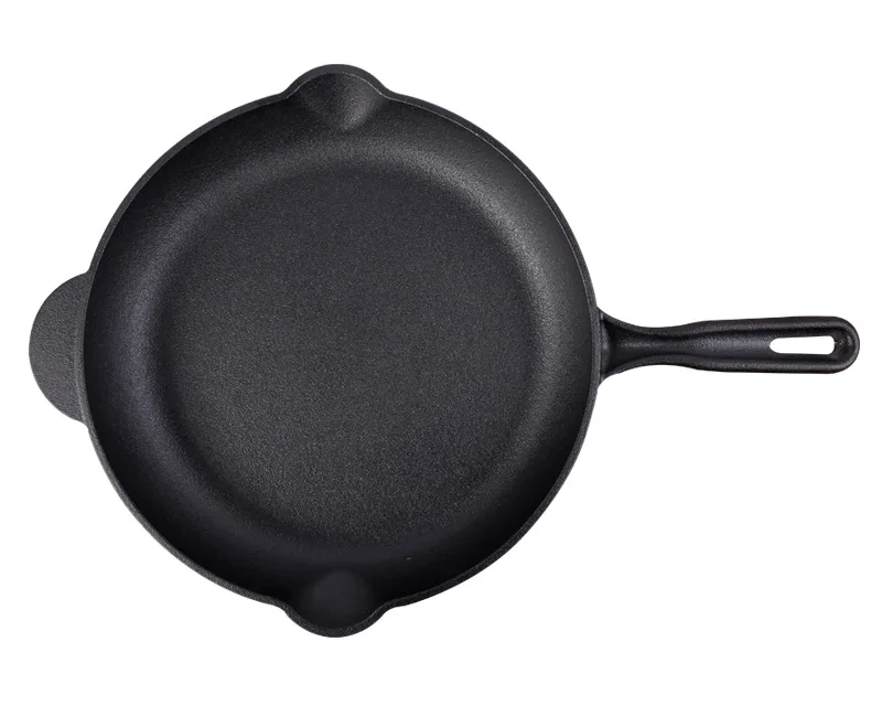 Pre-flavored vegetable oil coated black round cast iron skillet outdoor safe 26cm non-stick skillet