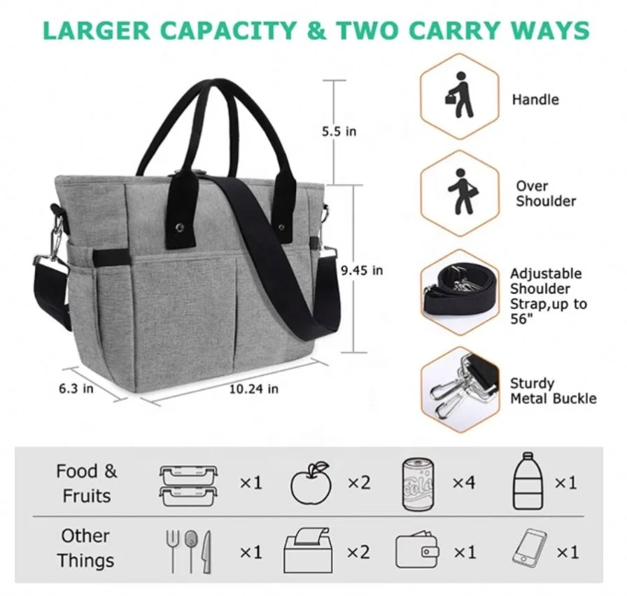 BSCI Custom Women With Shoulder Insulated Lunch Bags Tiffen Box For Adults With Plastic Lunch Bags For Adults