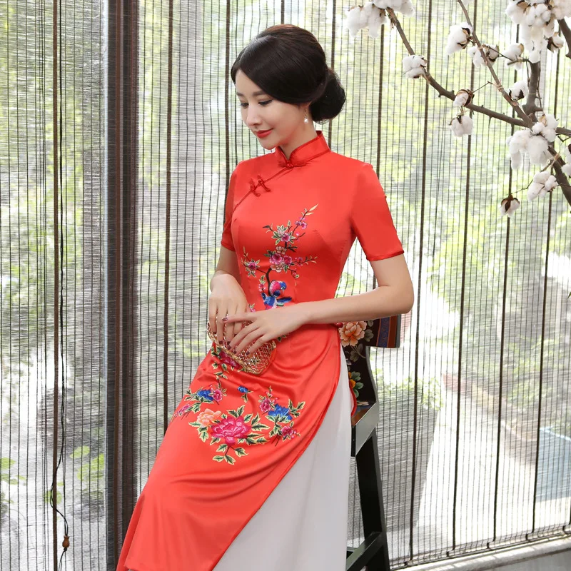 Wholesale Ad7 Improved Cheongsam Vietnam Aodai Skirt Long Dress Women Slim Retro Chinese Style