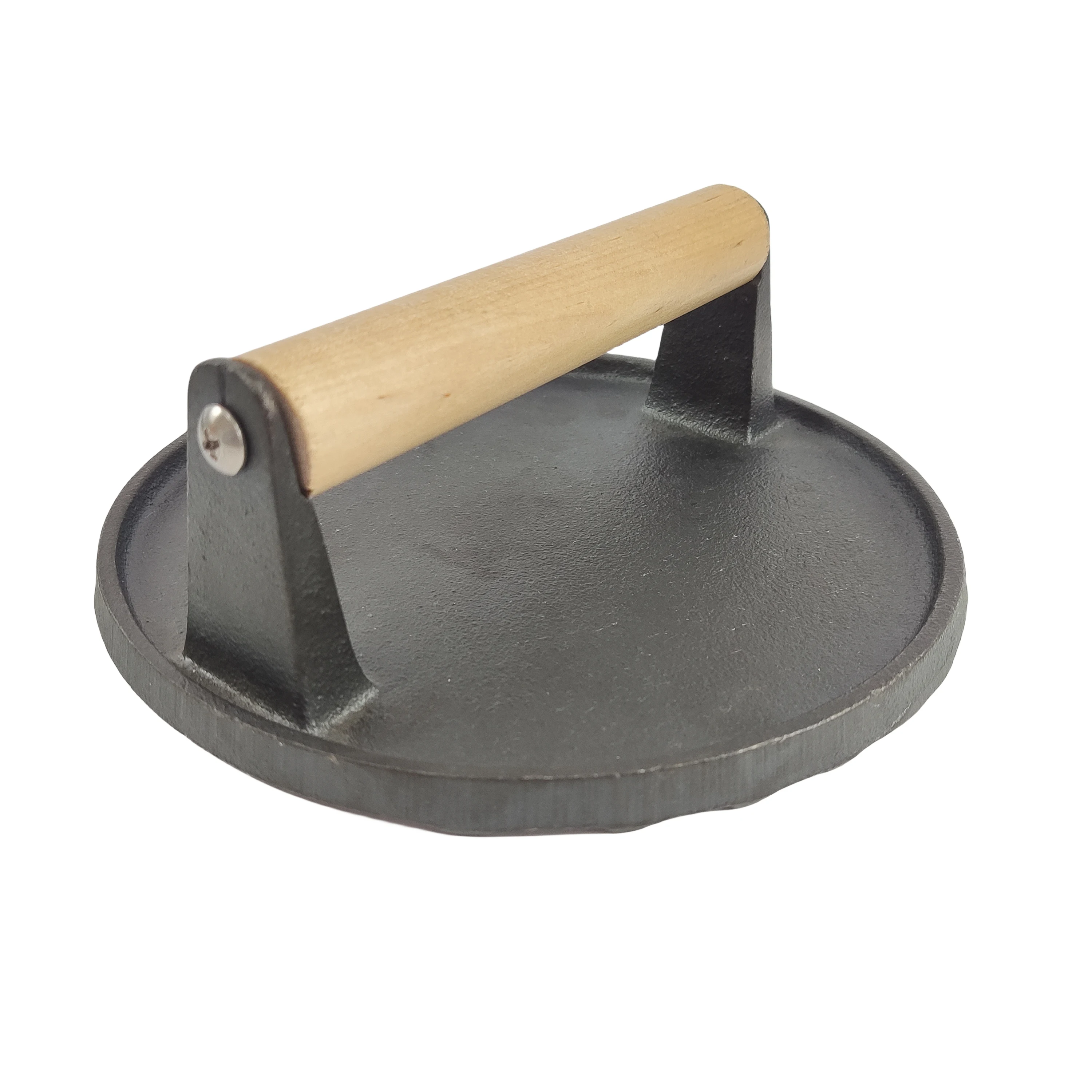 Round Heavy Duty Cast Iron Panini Press Grill Sandwich Burger Meat Press With Wood Handle