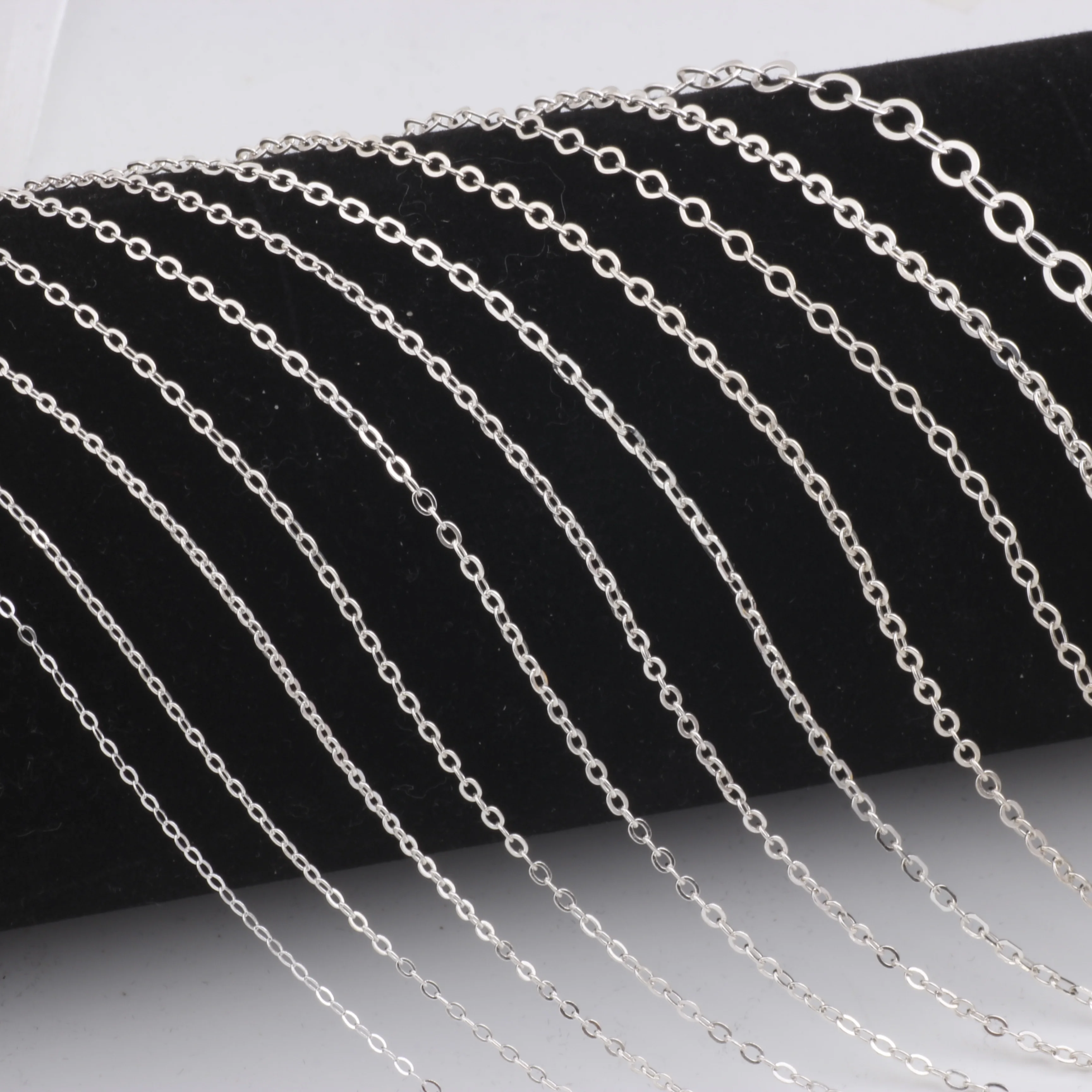 Fine Jewelry Thin Cable Chain Multi Size For Choice S925 Sterling Silver Round Flat Cross Link O Chain For DIY Jewelry Making