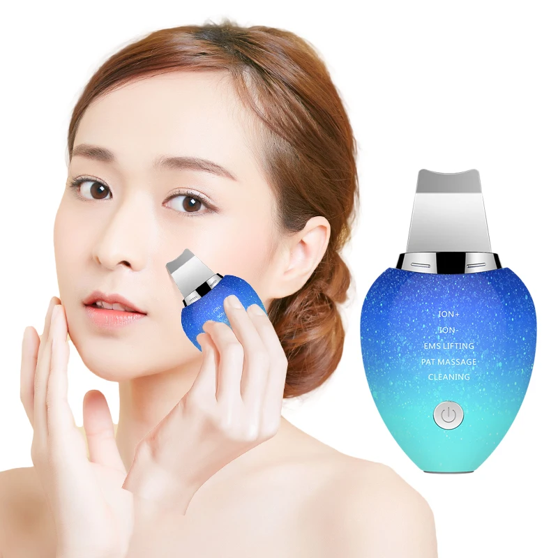 Mini beauty care  deep face cleaning ultrasonic facial heating skin scrubber