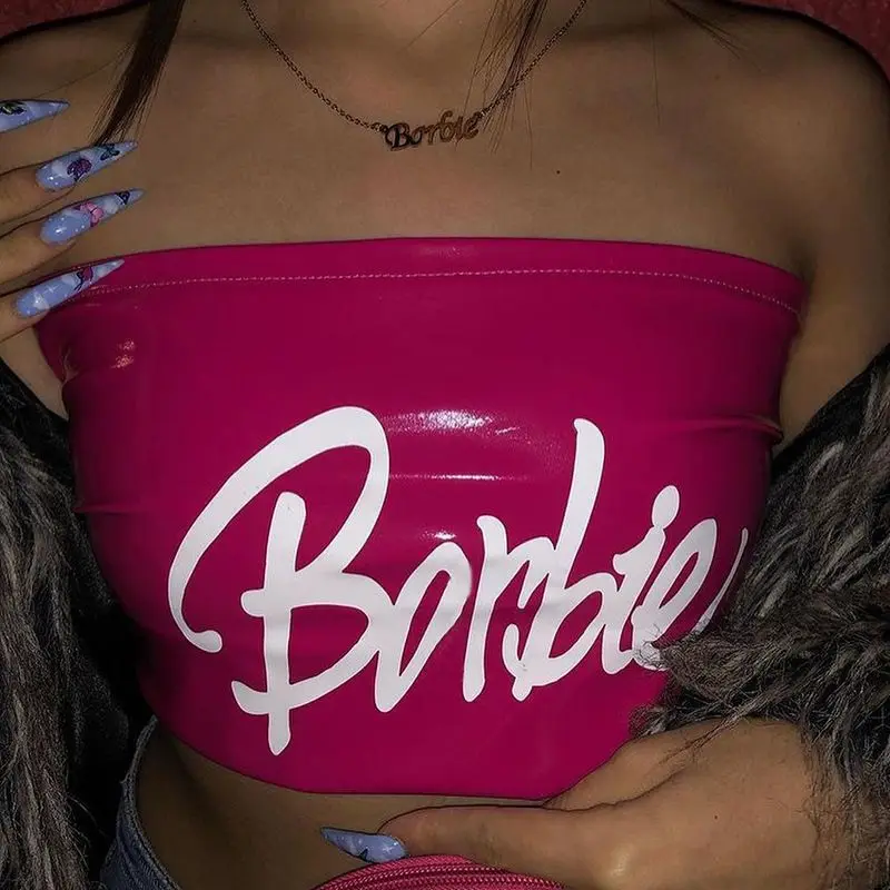 Pink Black Pu Patent Leather Latex Fetish Clothing Bra Crop Top