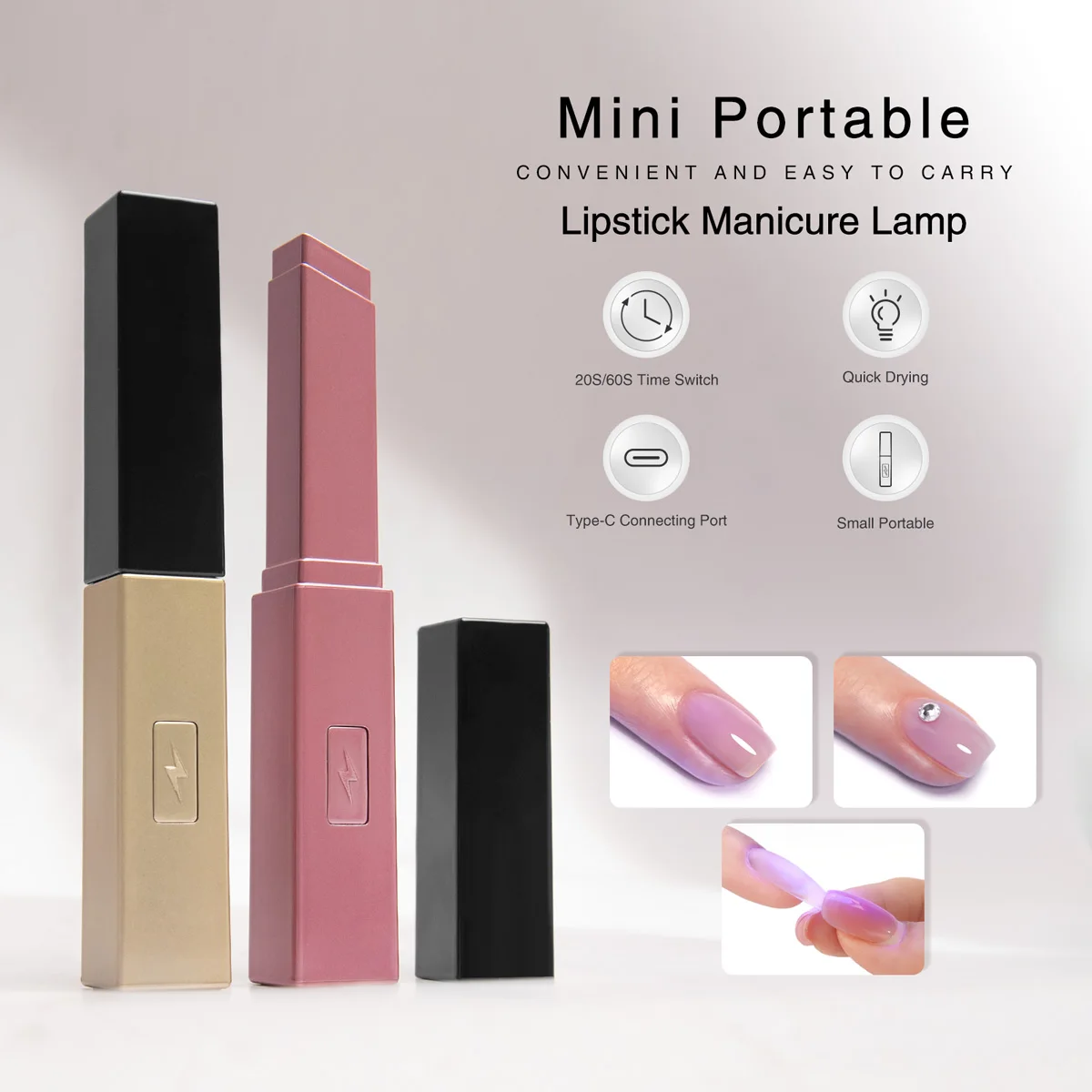 CANNI factory supply mini 3w hand-held lipstick manicure nail lamp with 1 pc lamp bead nail art tools with USB plug
