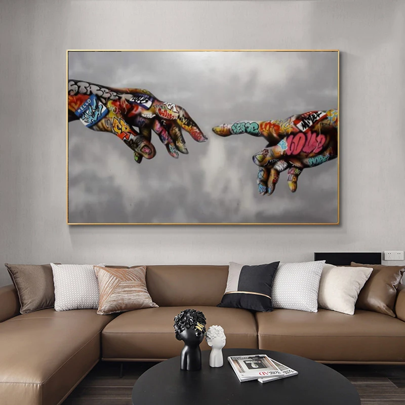 Graffiti Art Street Wall Canvas Painting Abstract Colorful hand of God Picture Prints Posters For Living