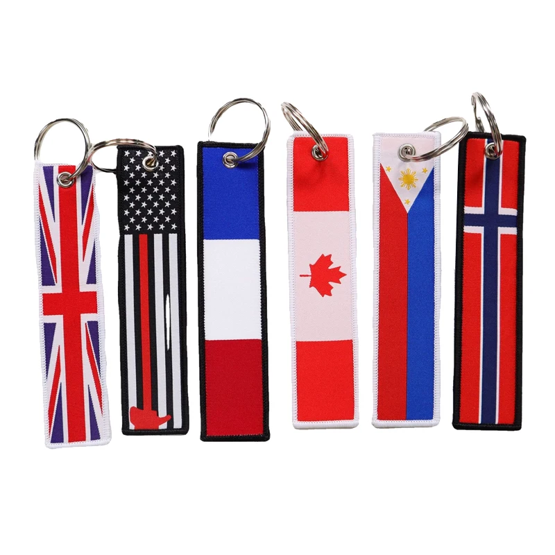 New Arrival Custom Keychain Jet Tag Embroidered Key Ring National Flag Motorcycle Car Biker Airplane Personalized Key