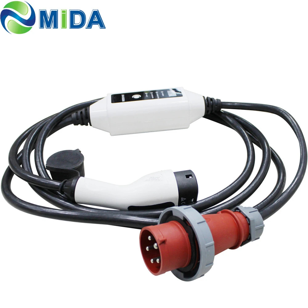 32A Three Phase EVSE Mode 2 Portable EV Charger AC 22KW Type 2 IEC62196 Connector