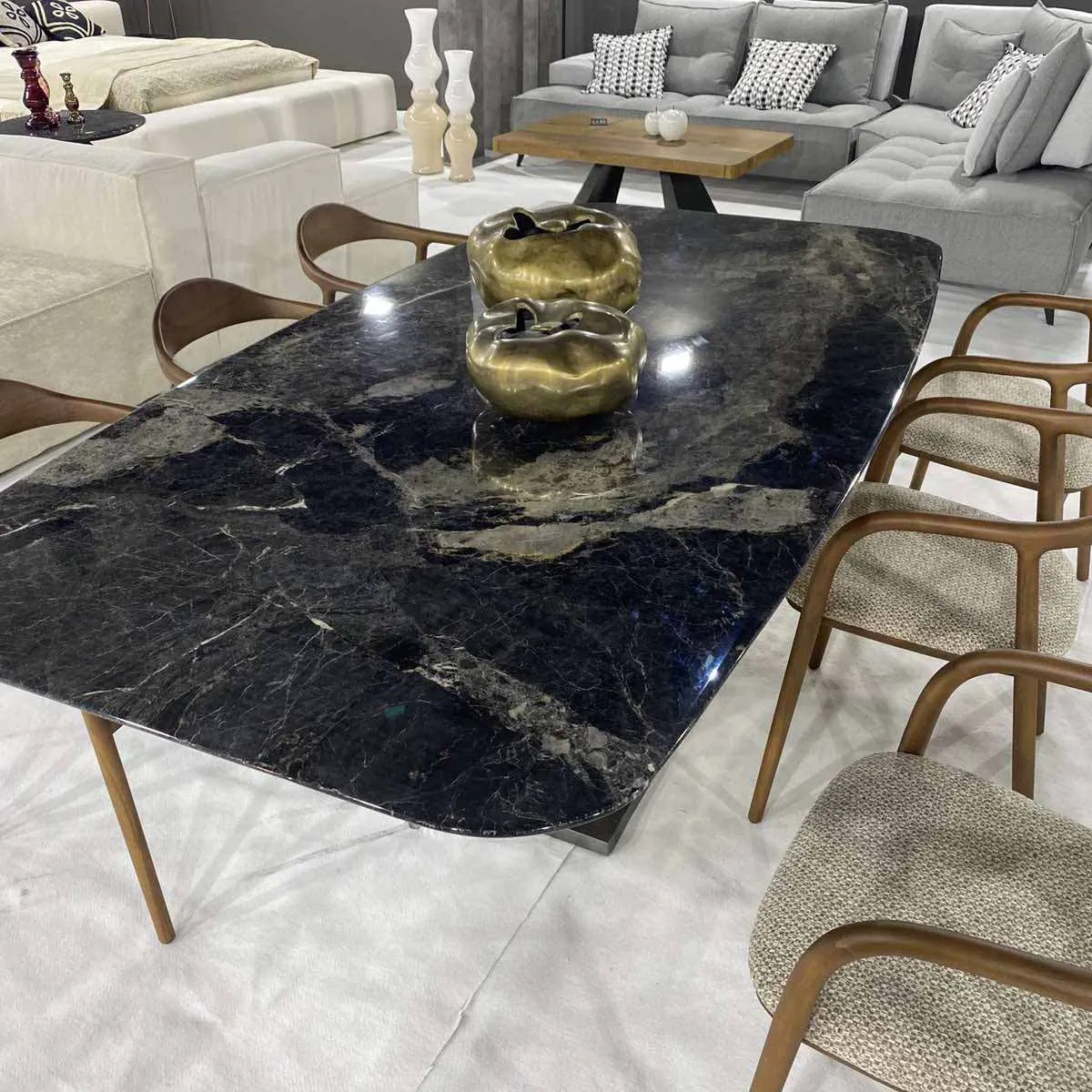 Gold Metal Restaurant Marble Top Dinning Table Set Luxury