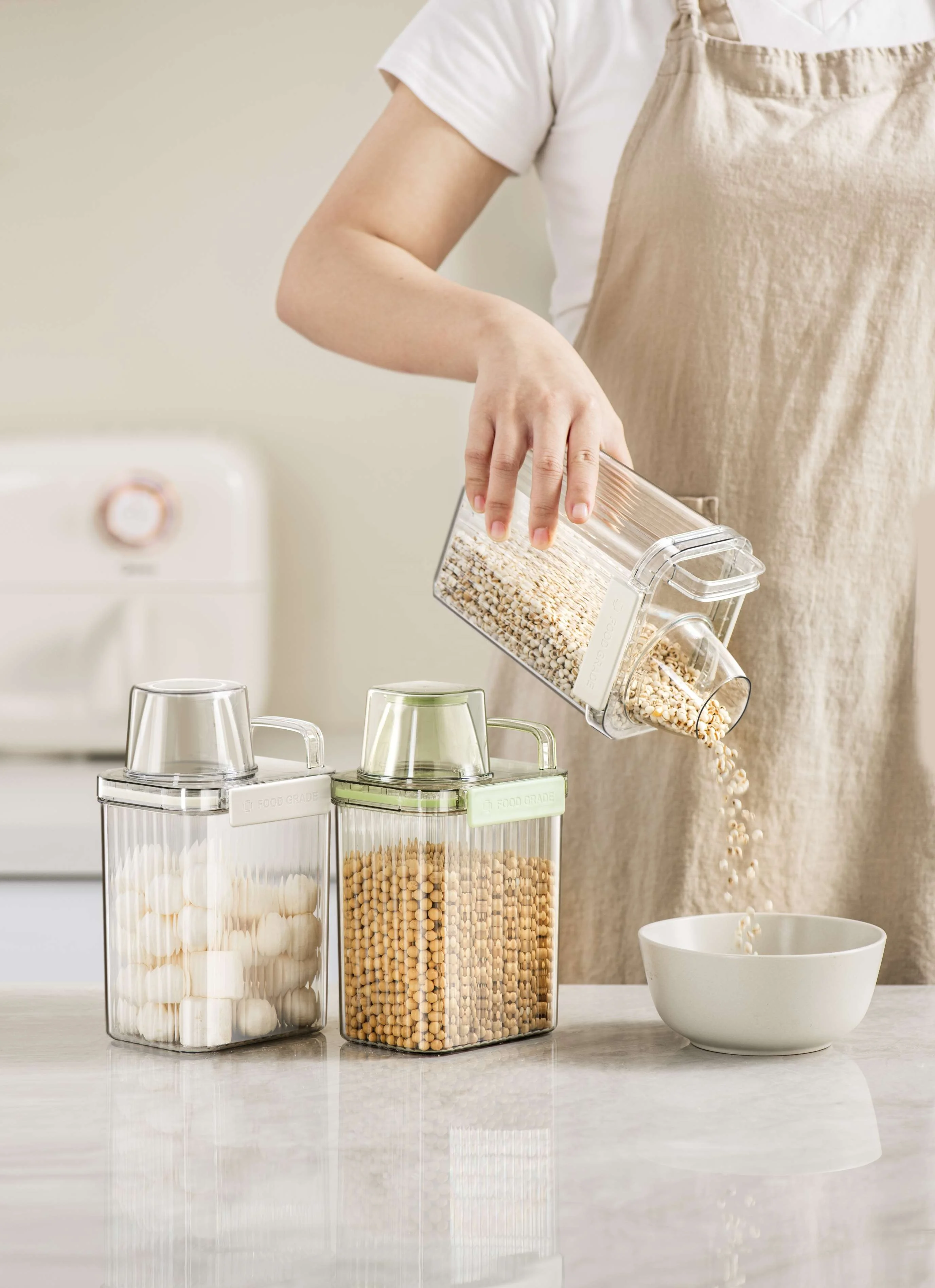 Multifunctional Rectangle Kitchen Cabinet Storage Organizer with Measuring Cup Plastic Food Jar Container tea storage Canister