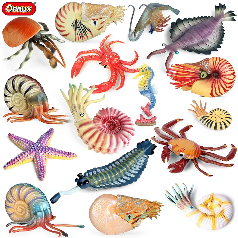 Oenux Wholesale Simulation Ocean Animal Action Figures Sea Life Crab Nautilus Shrimp Squid Model Figurines Education Gift Toy
