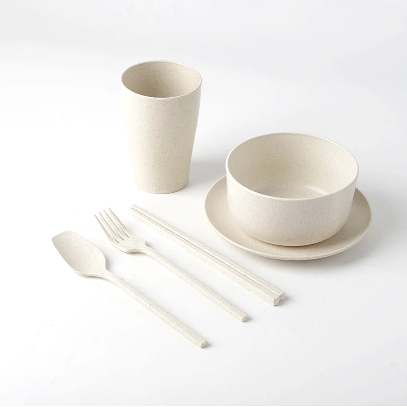 Eco-Friendly Natural Wheat Bowl Straw Wheat Cup Wheat 6Pcs Set Kids Plate Set Bamboo Fiber Bowl