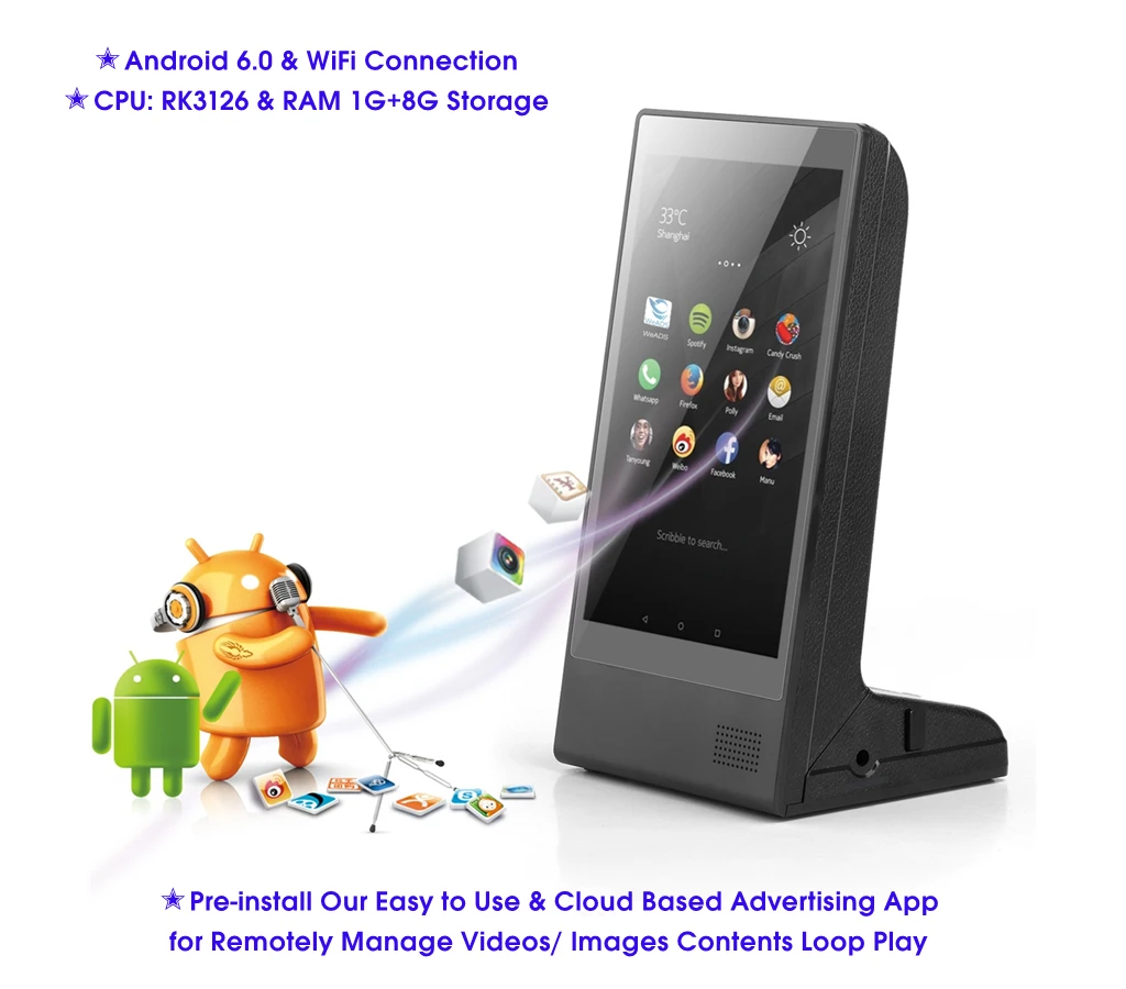 Новый ресторан Wi-Fi 8 дюймов маленький ЖК-экран Android цифровое меню видео Media Player стол/дата/неделя