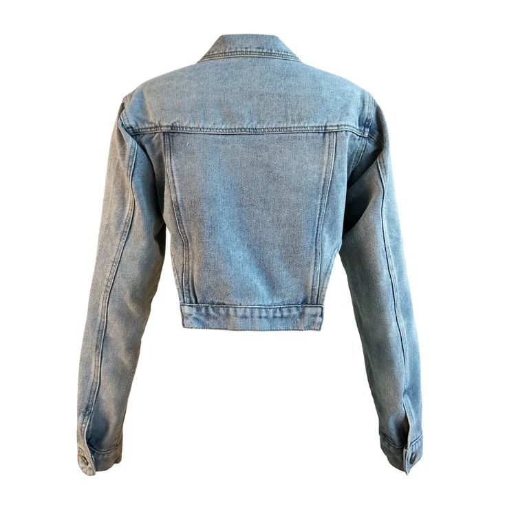 2024 Fashion Woman Denim Top Apparel Denim Jacket Long Sleeves Cross Cropped Jean Jacket for Women