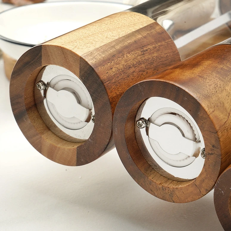 Home Manual 6in 8in Wooden Acrylic Pepper Mill Refillable Pink Himalayan & Coarse Sea Salt Grinder Made of PC Material
