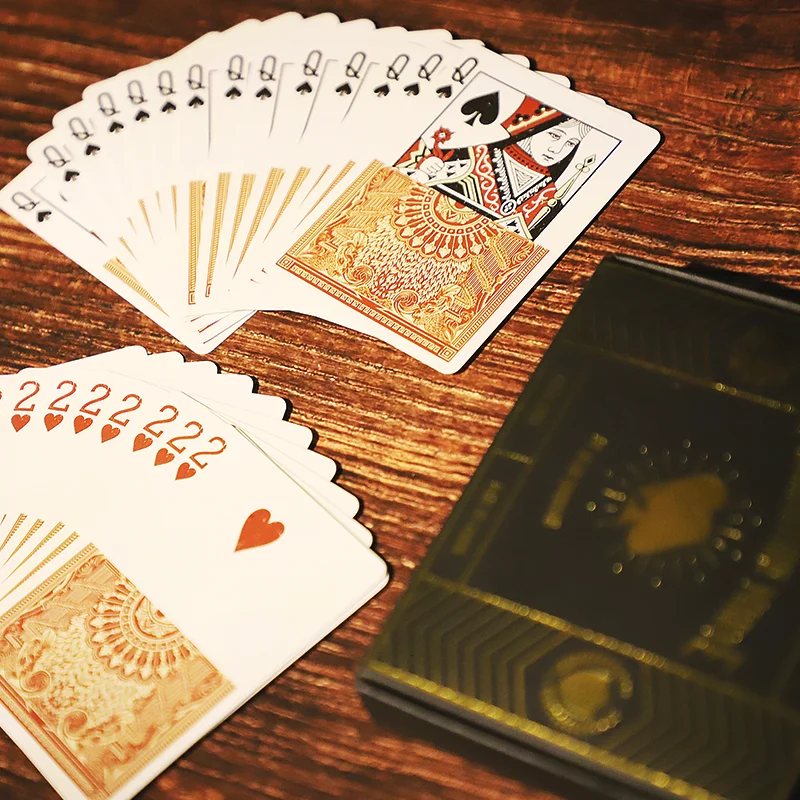 Custom Cool Black Gold Plated Playing Cards Gold Foil Waterproof Deck Cards Magic Poker Cards with Gift Box