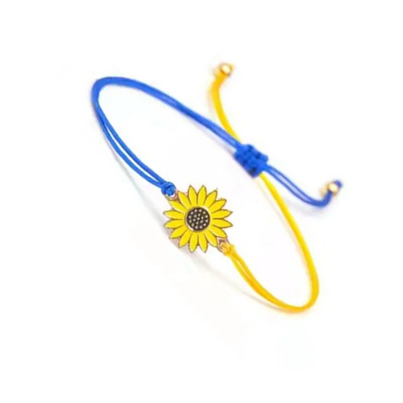 Creative sunflower woven bracelet blue and yellow Mosaic sunflower Daisy wax thread woven bracelet