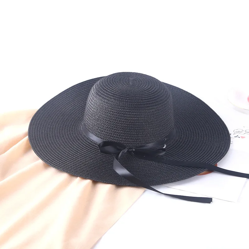 Cheap  Wholesale Broad Brim Beach Hat Adults Women Sun Paper Summer Straw Women Floppy Straw Hats