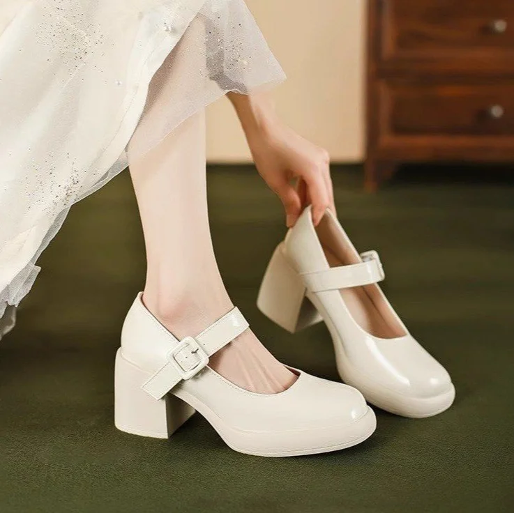 French Mary Jane shoes with small leather shoes women do not tire feet thick line with Loafers shoes