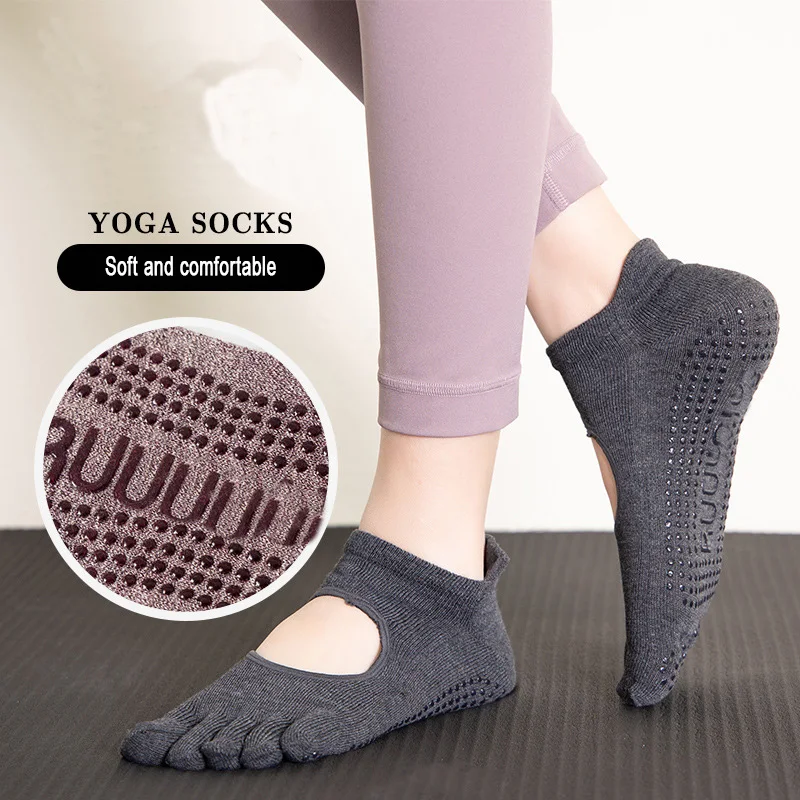 Custom man ladies yoga 5 toes non slip silicone indoor fitness pilates yoga sock