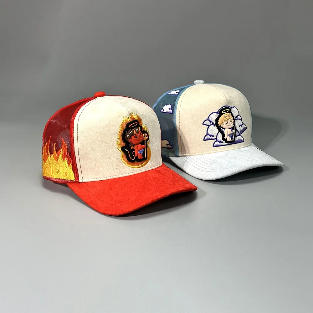 2024 custom your own logo Mens Mesh Gorras embroidery Patch logo 5 panel suede Baseball trucker hat cap