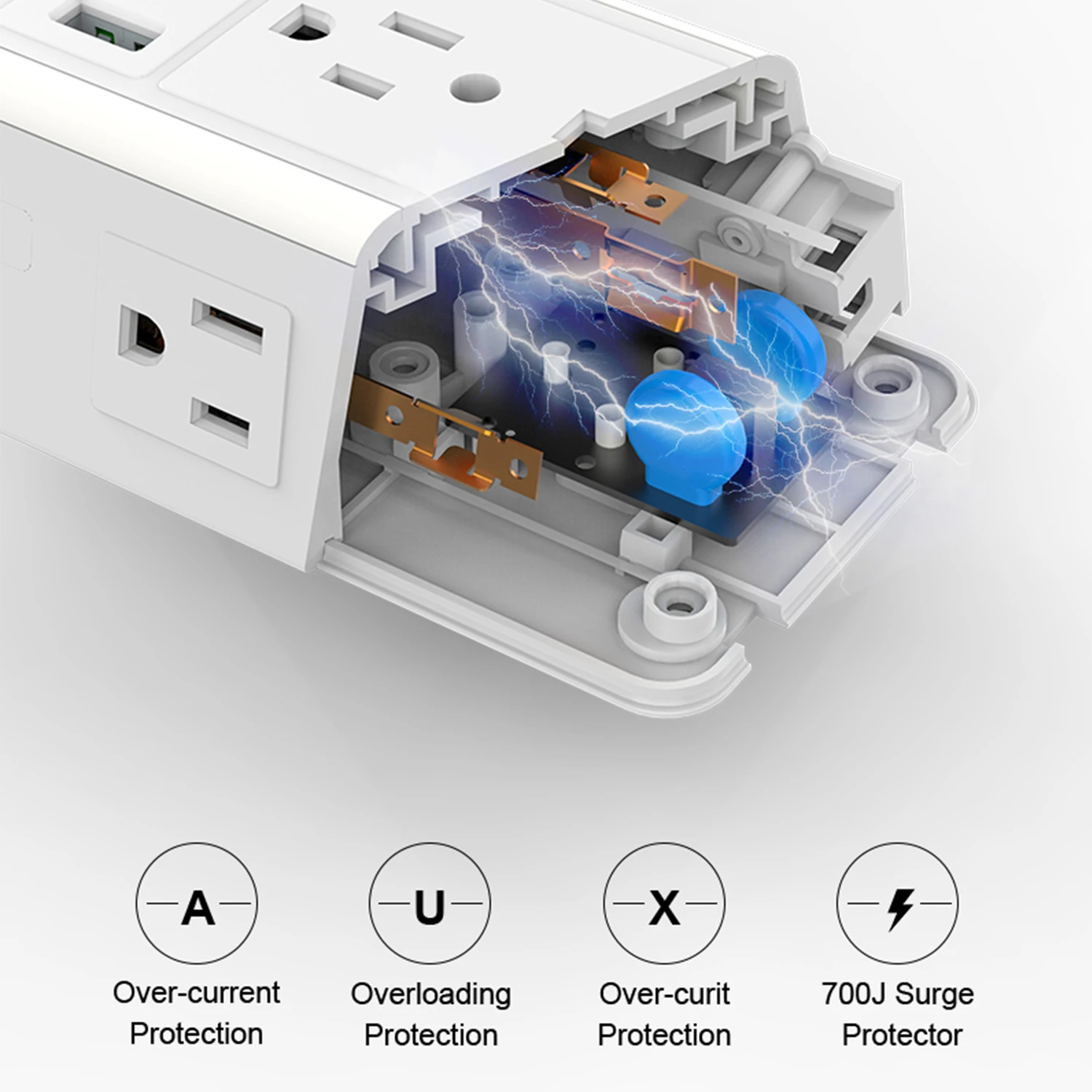 Surge Protect AC Outlet Power Strip Cube 2 USB Type-C Wall Plug